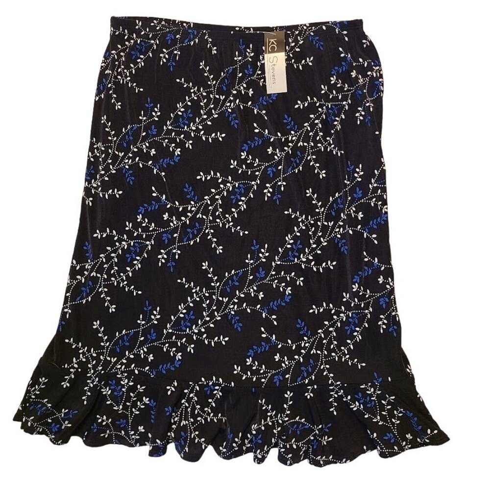 KC Stevens Women's Floral Print Ruffle Hem Skirt Size PL With Tags - Picture 7 of 7